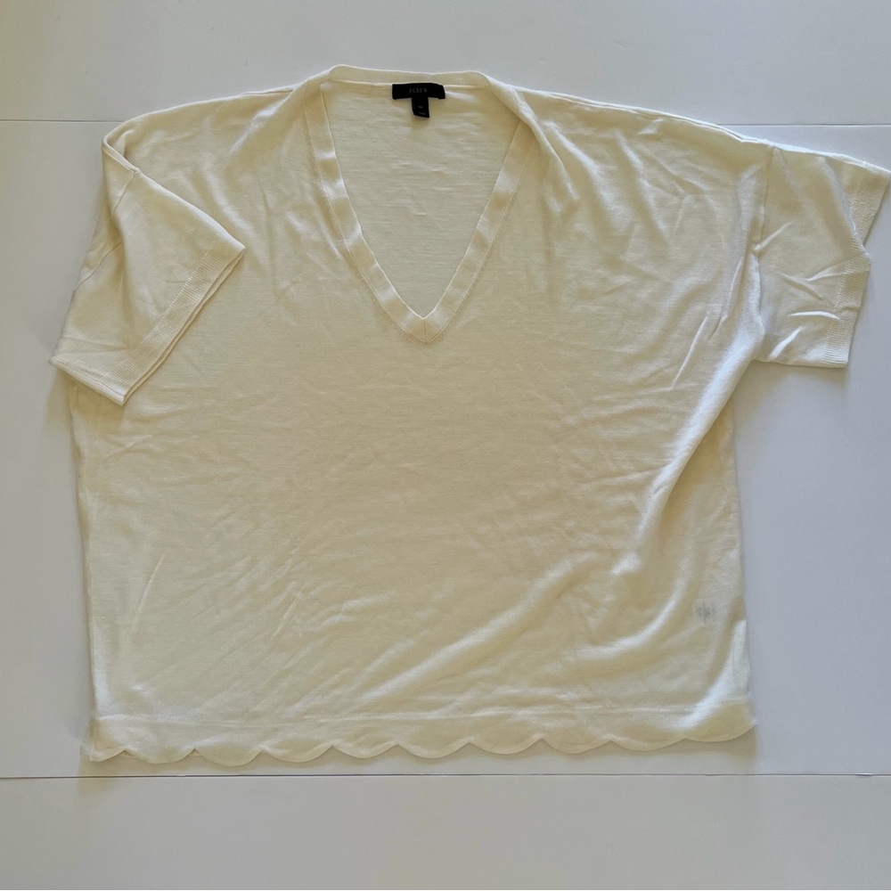 JCrew Cream V-Neck Short Sleeve Lighter Sweater